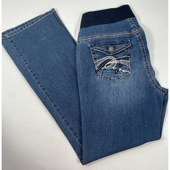Indigo Blue Maternity Jeans Size Large Blue Flare Full Panel - Picture 1 of 13